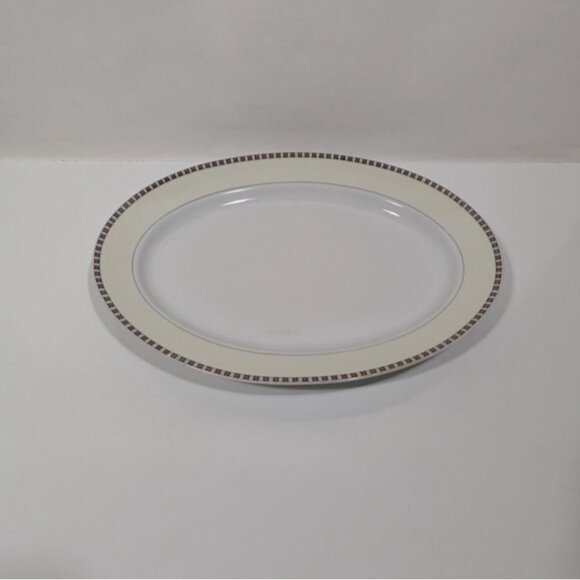Noritake Lafayette Oval Platter White Beige Black Trim Japan - Picture 11 of 16